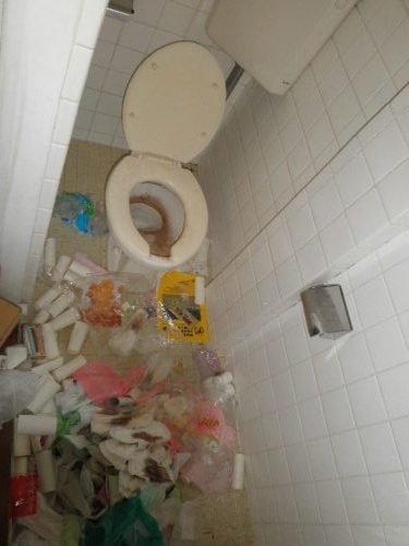 トイレも同様に汚物まみれで使用出来ない状態